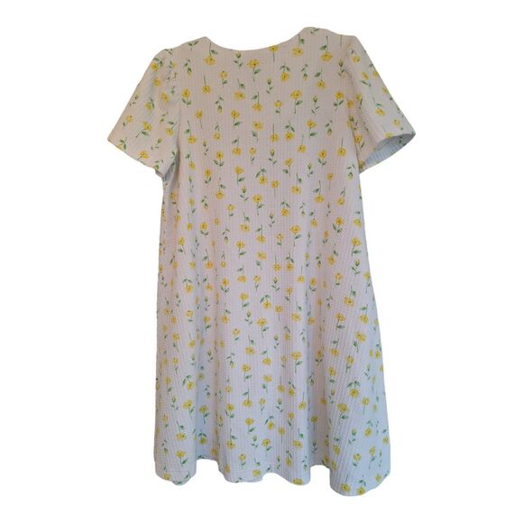 Miss Elaine House Coat Robe Full Zip Summer White Yellow Floral Waffle Texture M - Picture 5 of 12